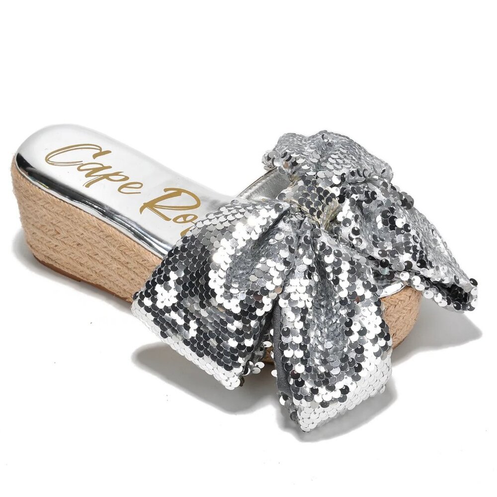 Silver Sequin Platform Wedge w/ Bow - Picture 2 of 4